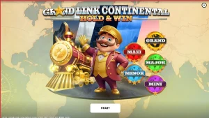 Tampilan visual mesin slot bertema kereta api mewah Grand Link Continental: Hold & Win
